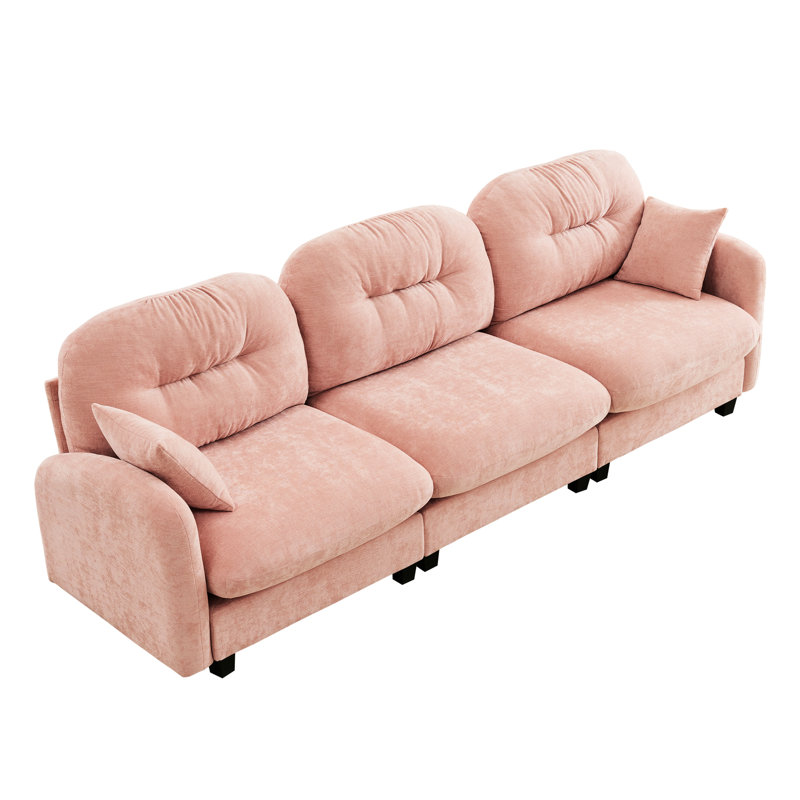 Three - Modular Sectional In Pink, Soft Chenille Fabric, High Density Foam And Ergonomic Seating For Home Use Pink With Upholstery, Support Back Different Areas