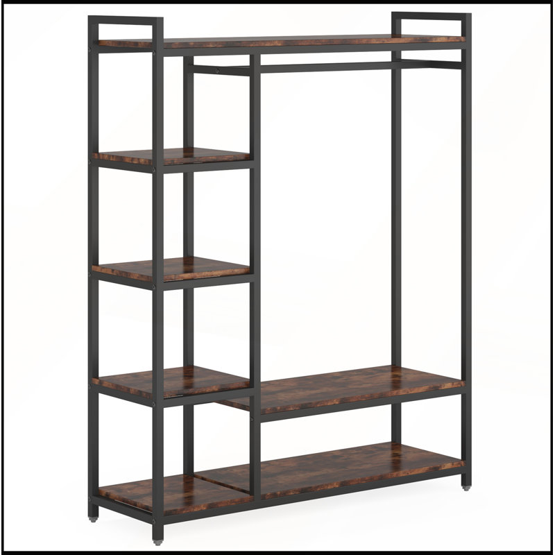 Organisateur de garde-robe autoportant 47,24 pouces brun rustique avec 6 tablettes de rangement et barre de suspension
