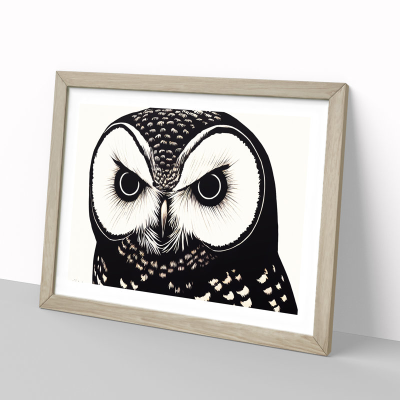Desirable Owl - Single Picture Frame Print, 34cm H x 46cm W, Oak