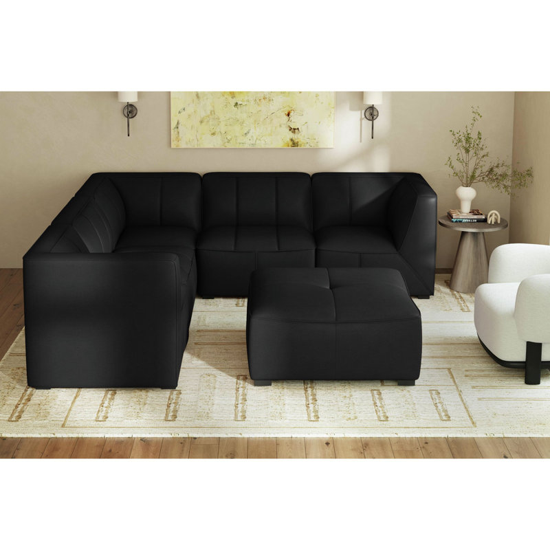 Chau Modular 5PC Living Room Set, Black Faux Leather