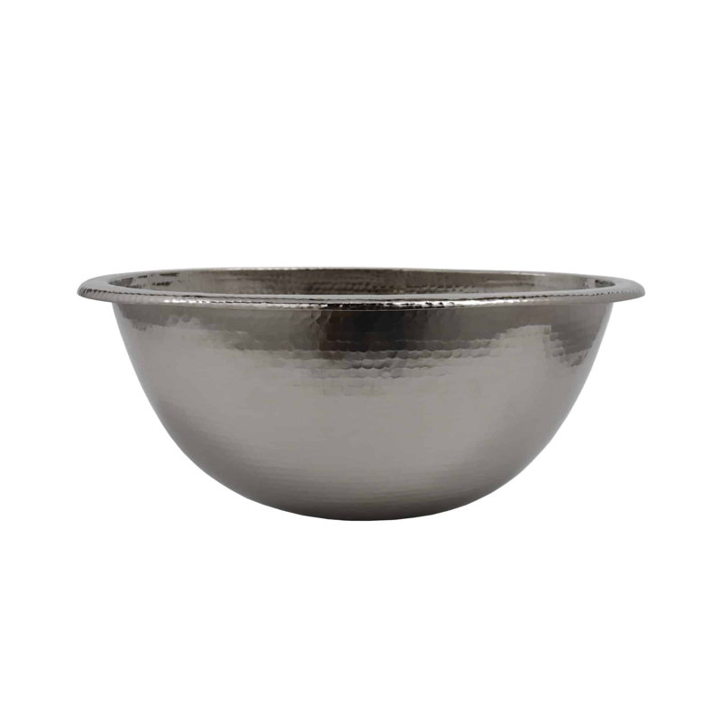 Cameo Hand-Hammered Copper Oval Dual-Mount Bathroom Sink, Polished Nickel