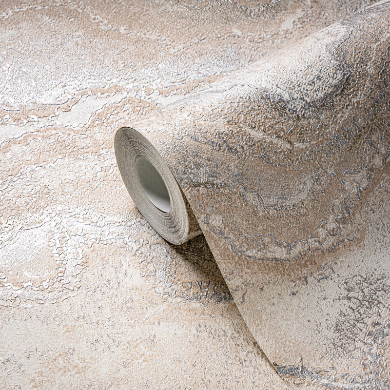 Rahnuma 10.05m x 53cm Metallic Finish Double Roll, Cream Water Marble