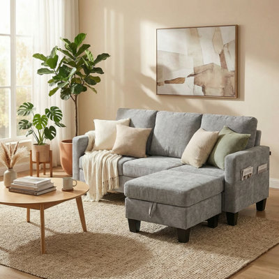 Modern Small 3 Seater WIth Storga(Grey)