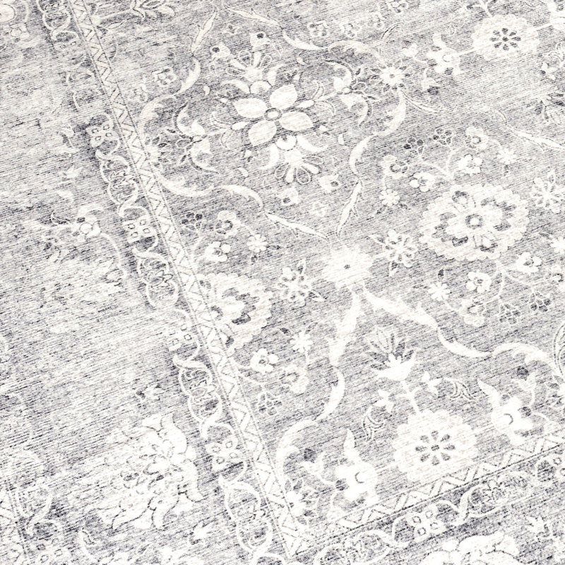 Roshun Noor Vintage Machine Washable Area Rugs, Runner 2'6" x 8', Silver Ivory
