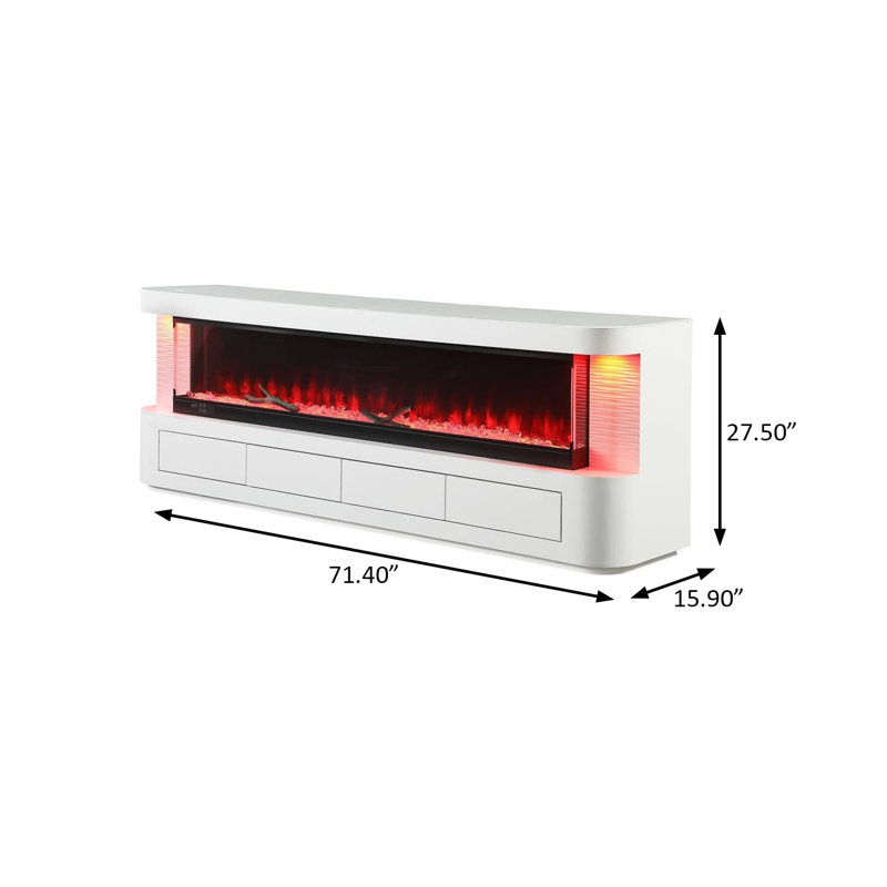 71.4"W Contemporary 71" TV Stand W/ Electric Fireplace, White
