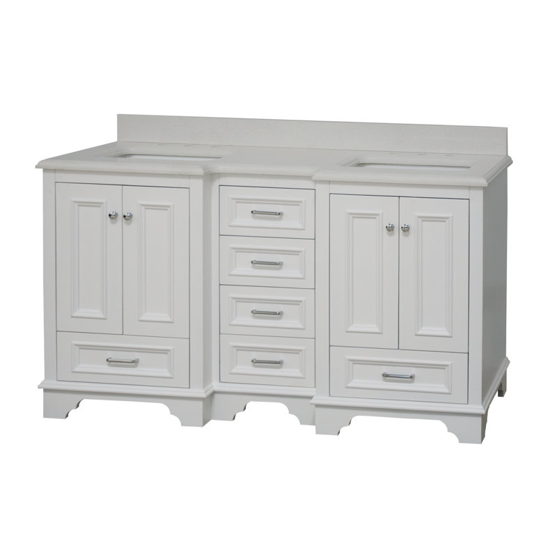 Ensemble de meuble-lavabo double 60 po Loughlam, Blanc, Quartz