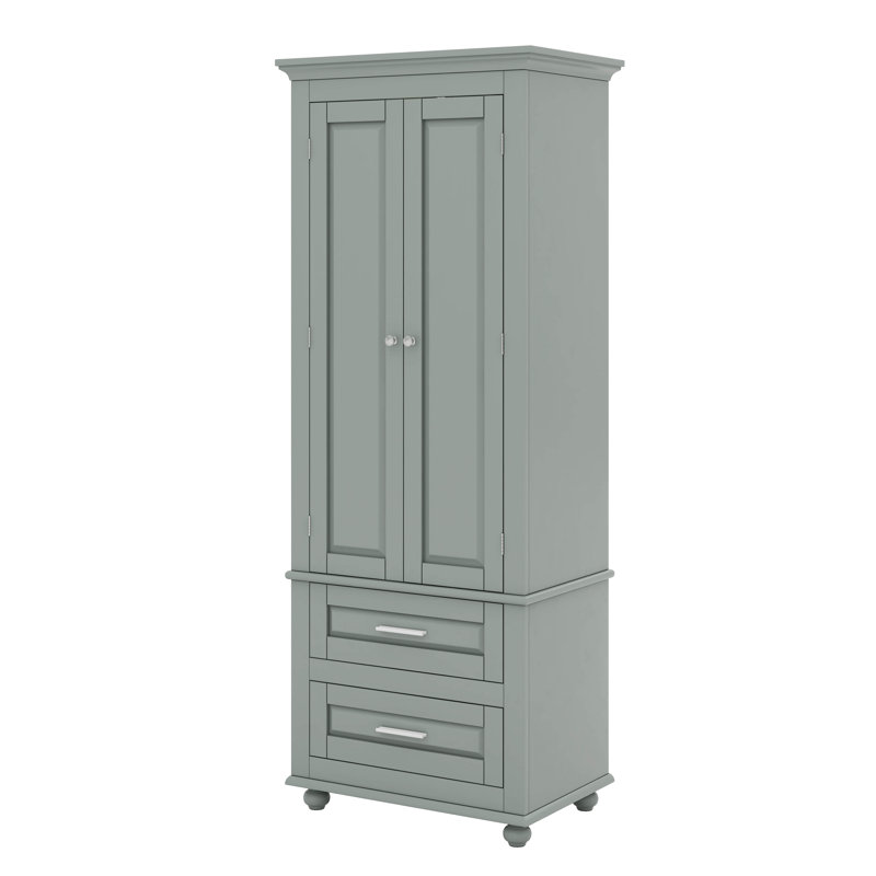 Tall Storage Cabinet With 2 Drawers, Gray