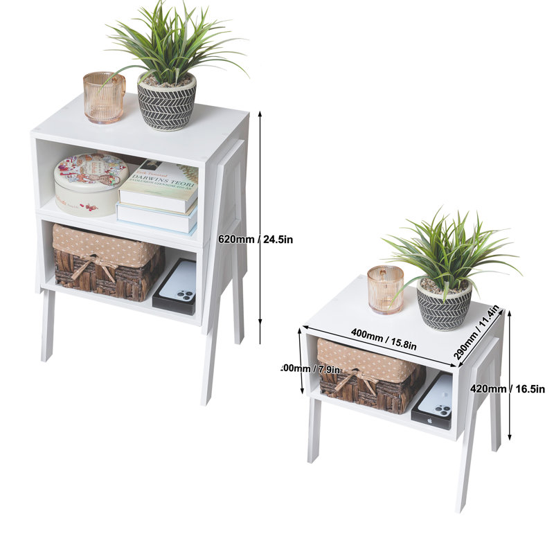 Ensemble de 2 tables de bout en bambou pour tables de bout Forevich, Blanc