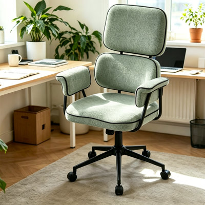 Mid-Century Modern Chenille Office Chair with U-Curved Cushion, 360° Swivel, Tilt, Height Adjust – Ergonomic High-Back Desk Chair for Home Office & Gaming