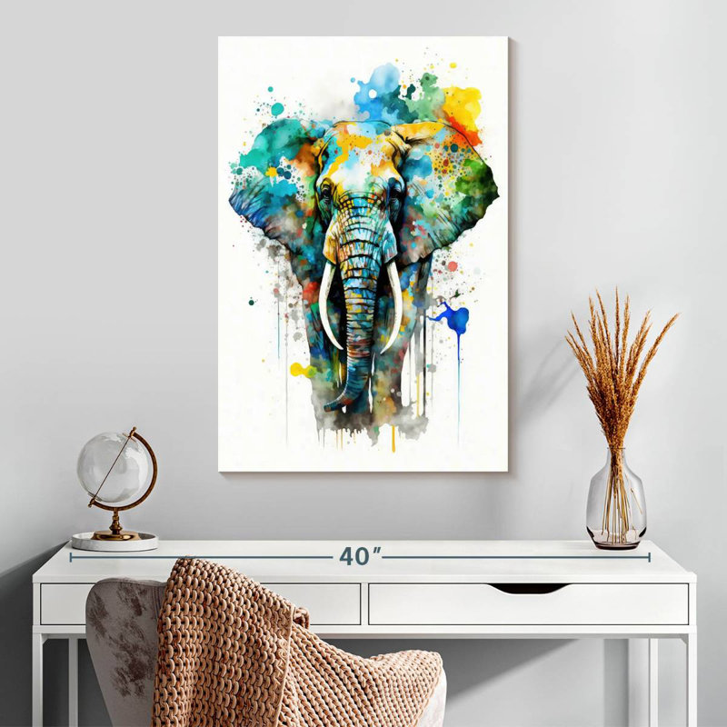 Aquarelle d'éléphant Brampt, H 30 po x l 20 po