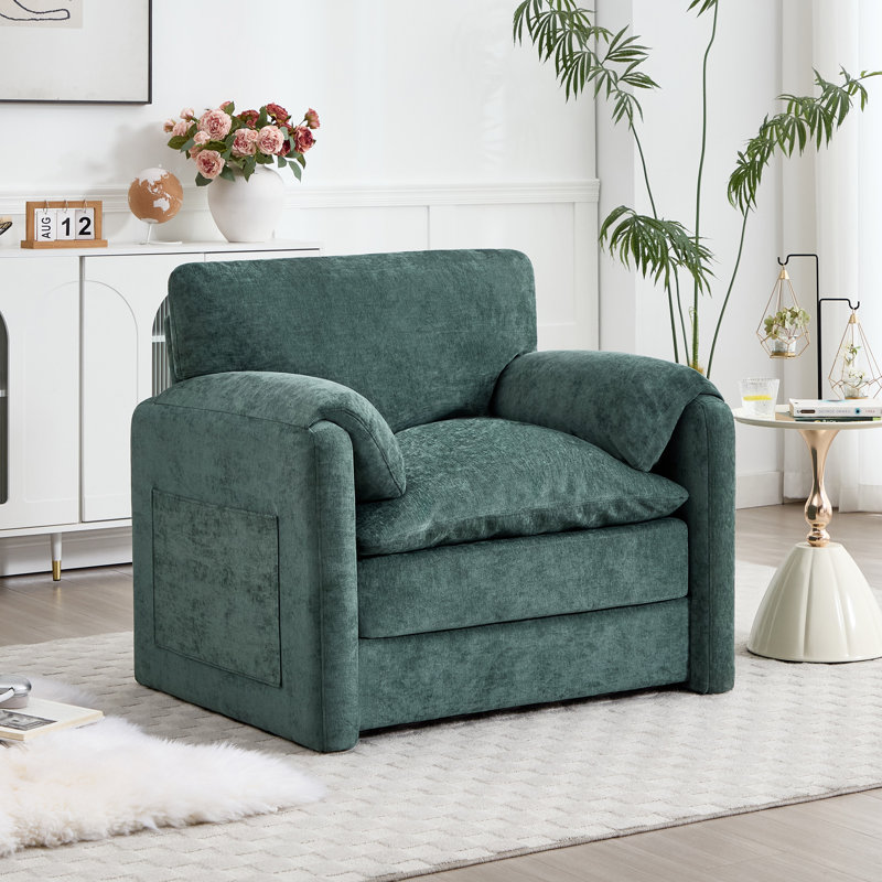 38.1''W Chenille Armchair Accent Chair Single Sofa for Living Room and Bedroom, Green