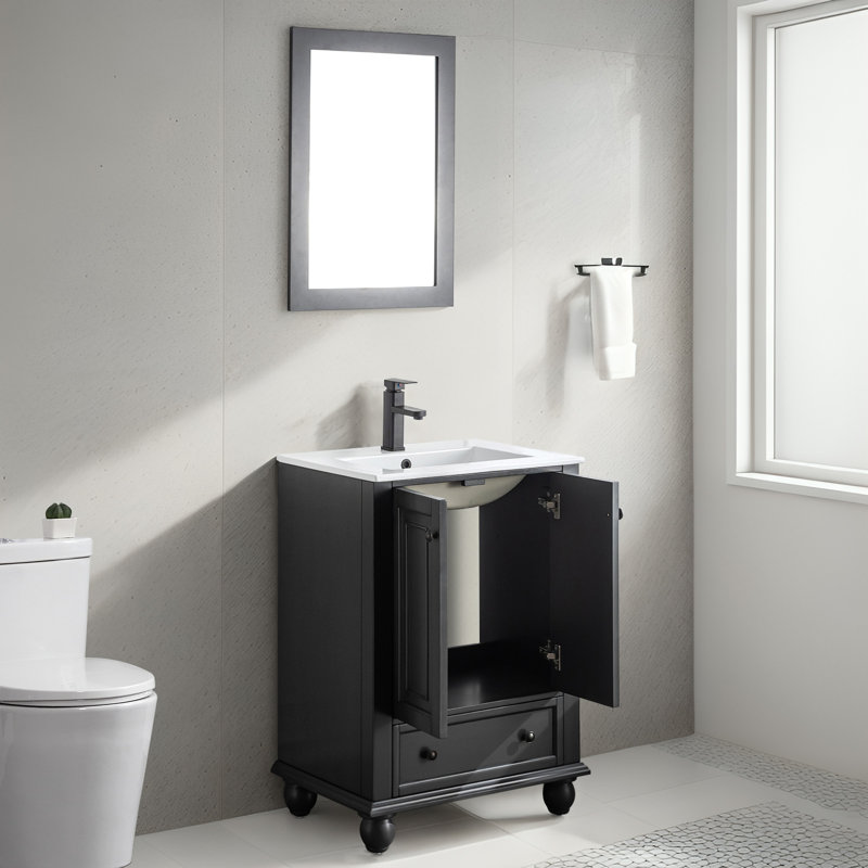 BV039 24" Single Bathroom Vanity with Sink Top, Solid Wood Bun Feet, Gray