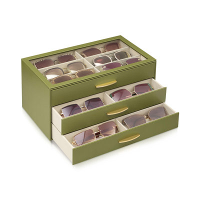 Organisateur de lunettes de soleil avec compartiment élargi, boîte de rangement pour lunettes à 3 couches 18 compartiments