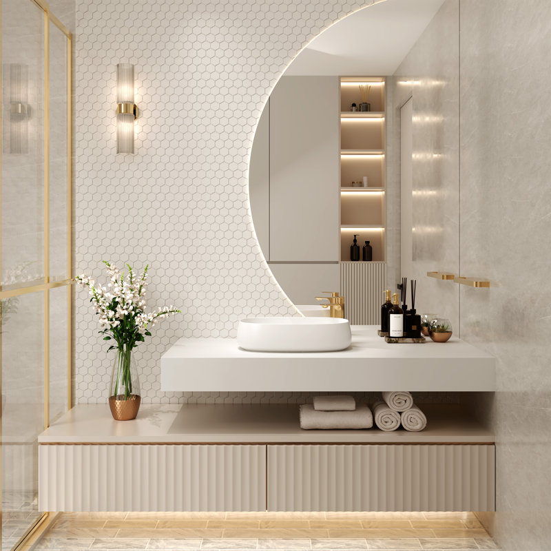 Lavabo vasque de salle de bain à surface solide Casainc, Blanc mat