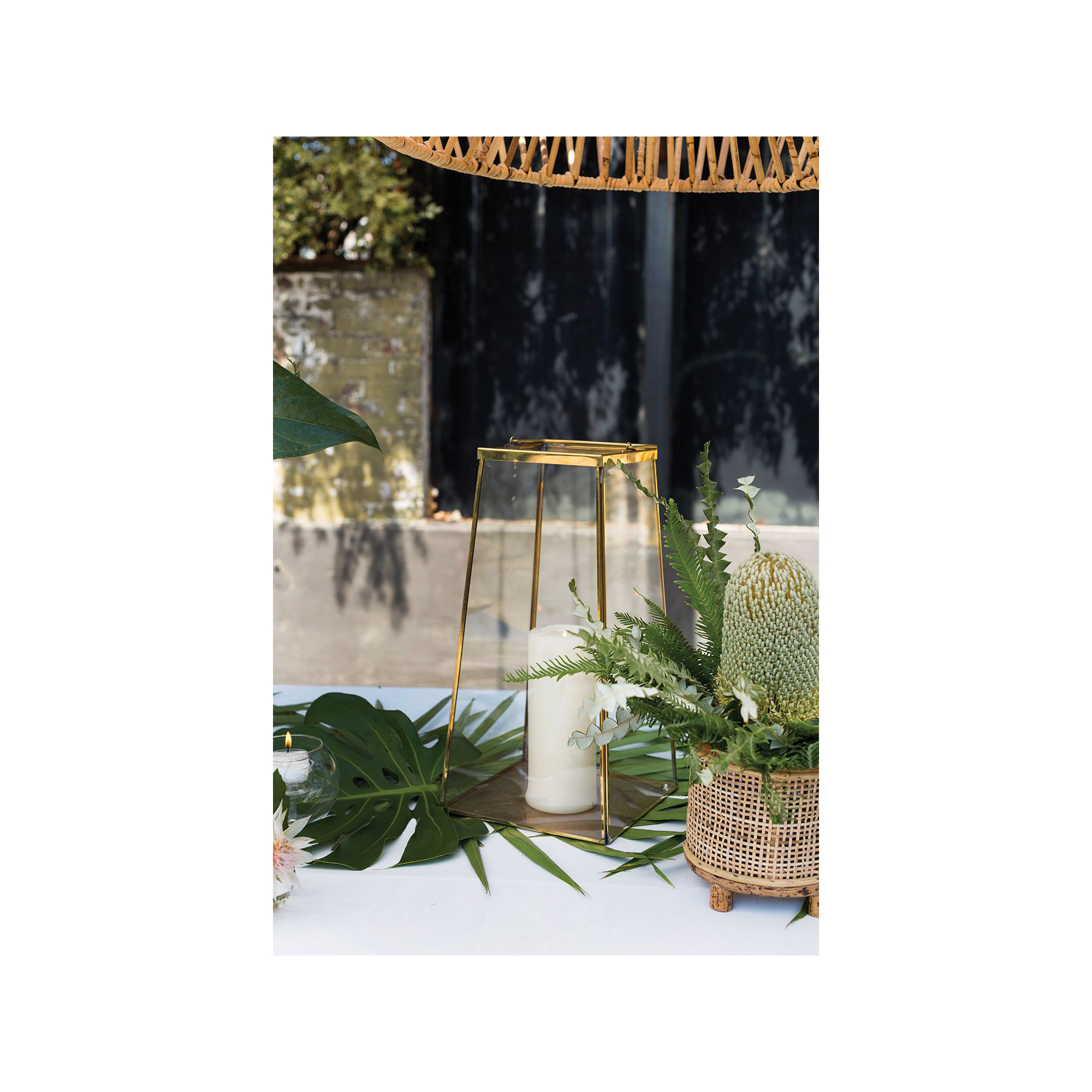 Metal Table Top Lantern, 14.75" H x 7.5" W x 7.5" D