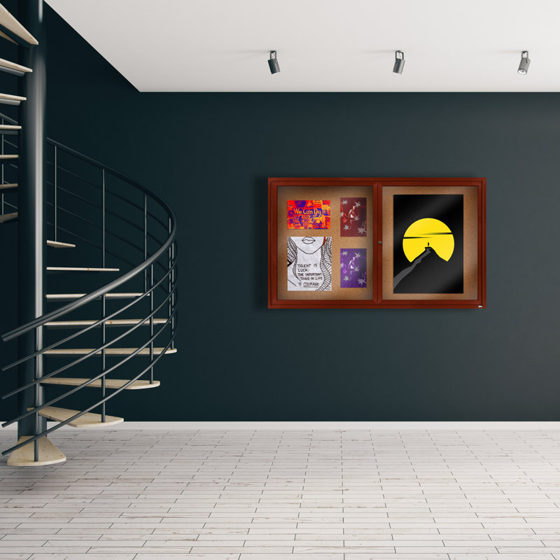 Tableau d’affichage mural en aluminium encastré, Bois de cerisier, Deux, H 36 po x l 60 po