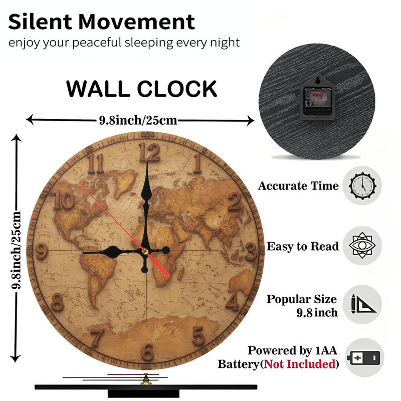 Horloge sur carte du monde