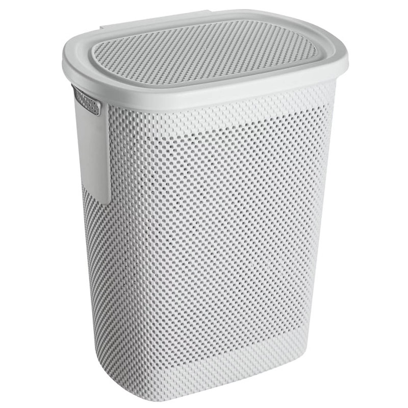 Hinged Lid Laundry Hamper Air-Permeable, Grey