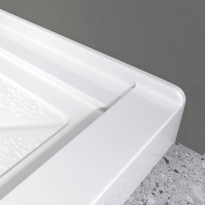 34" W x 34" D Single Threshold Shower Pan Base in White with Drain Assembly & Drain Cover Included, Non-Slip