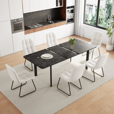 7-Piece Dining Table Set, 6-8 People Dining Table With 6 Modern Chairs For Kitchen；Dining Room