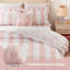 Ensemble de literie rose pour lit double/queen, couette à volants en microfibre, style toile de Jouy