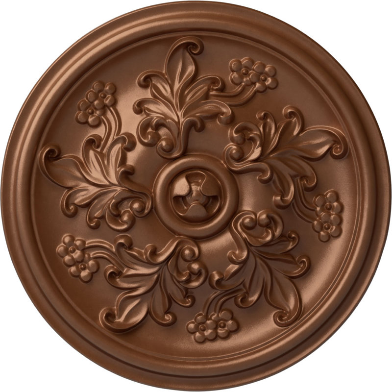 Médaillon de plafond Endurathane Katheryn, DO 14 1/2 po x P 2 3/4 po (convient aux auvents jusqu'à 2 1/8 po), fini cuivre poli peint à la main