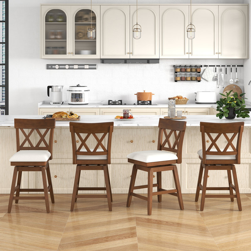  Ensemble de 3 tabourets de bar 26 po en bois avec 3 chaises et dossier rembourré brun et beige