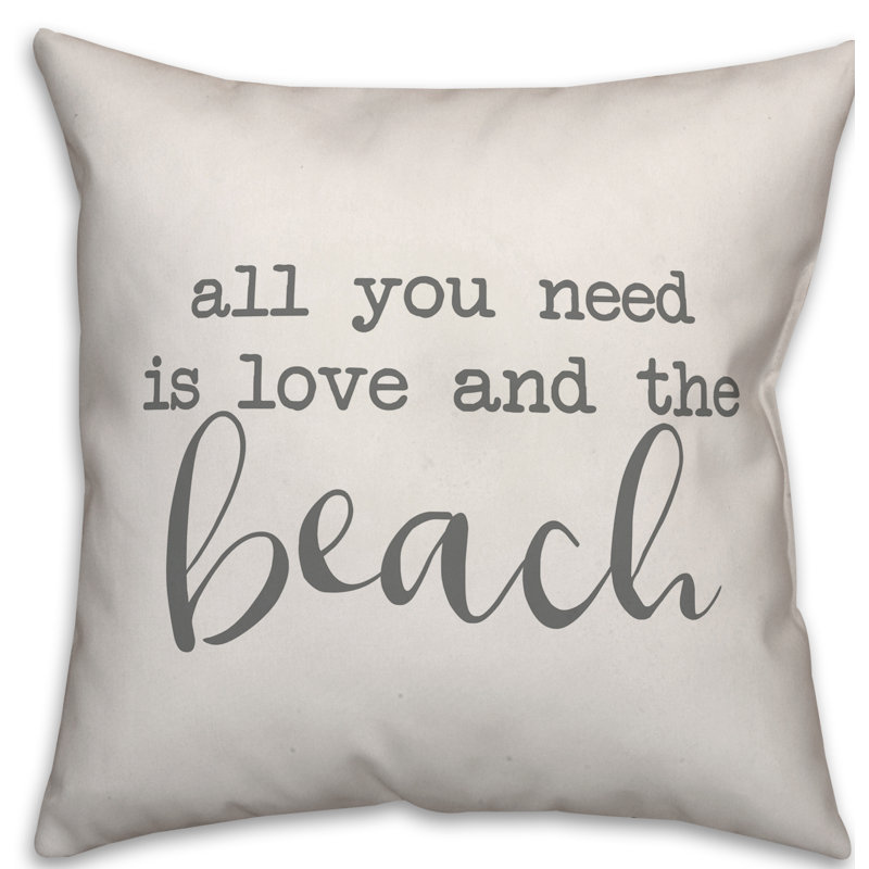 Textual Outdoor Throw Pillow, 16" H x 16" W, White/Dark Gray