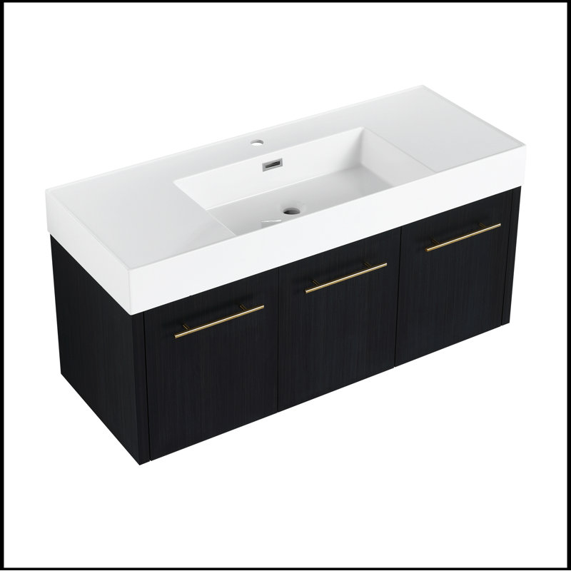 Meuble-lavabo mural 48 po avec lavabo, lavabo à rebords épais en résine