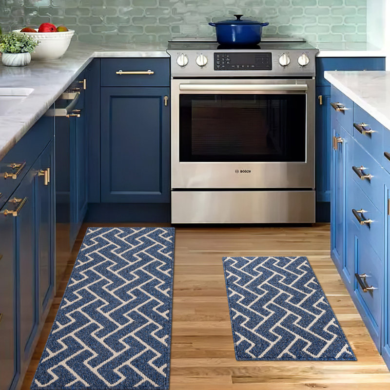 Moroccan Style Non-slip Kitchen Mats, Navy Blue