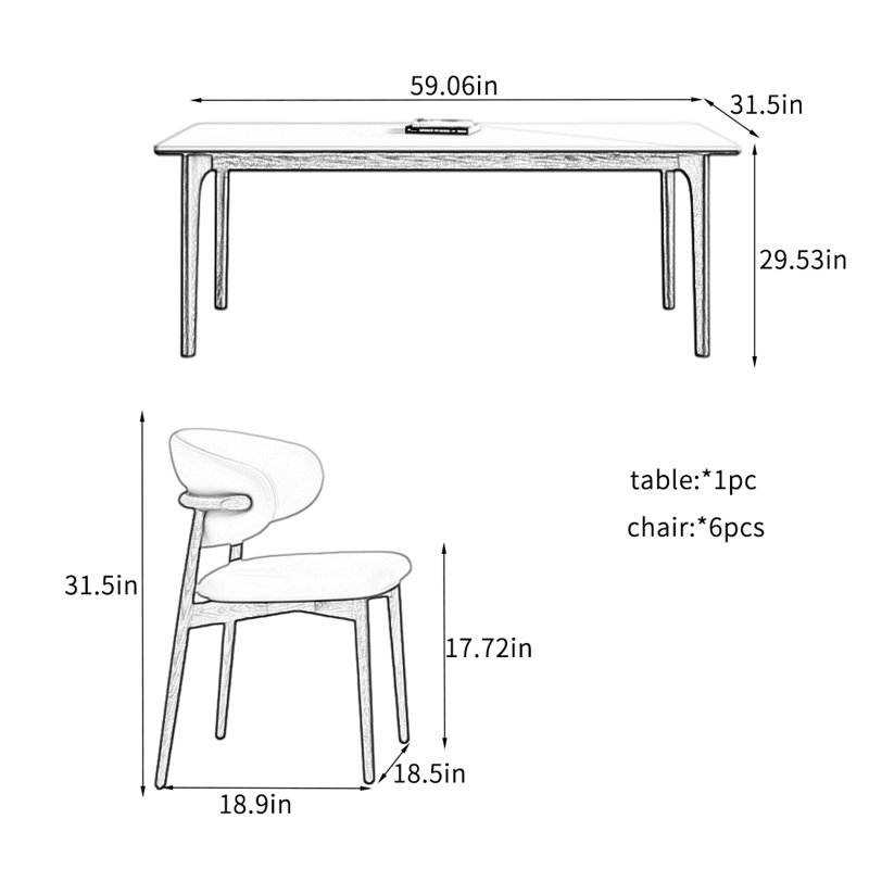 Simple and Practical Rock Plate Dining Table Sets., 29.53"H x 59.06"L x 31.5"W