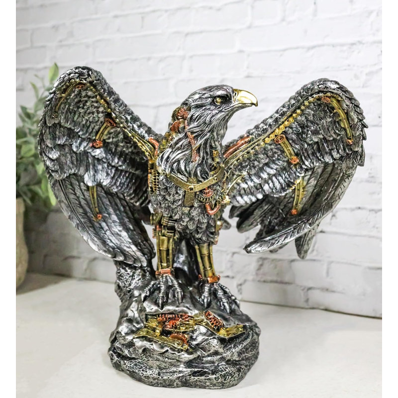 Grande figurine d'aigle mécanique avec ailes ouvertes Steampunk Nano Cyborg