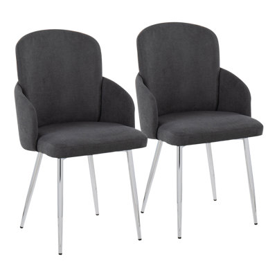 Chaise de salle à manger contemporaine en métal chromé et tissu gris avec détails chromés - ensemble de 2