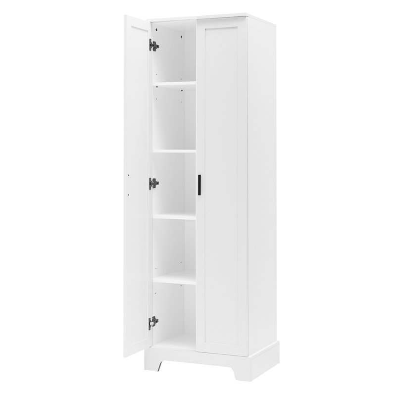 White Mdf Two-door Storage Cabinet – Adjustable Shelf Cabinet With Anti-tipping Device For Bathroom, Office & Home