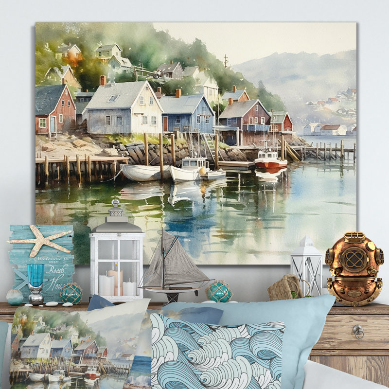 Petite ville portuaire de Norvège II - impression, H 12 po x l 20 po x P 1 po, Toile tendue