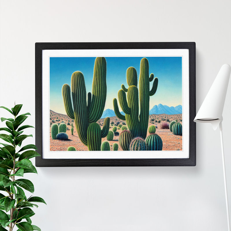 Desert Cactus - Single Picture Frame Print, Black, 46cm H x 64cm W x 2cm D