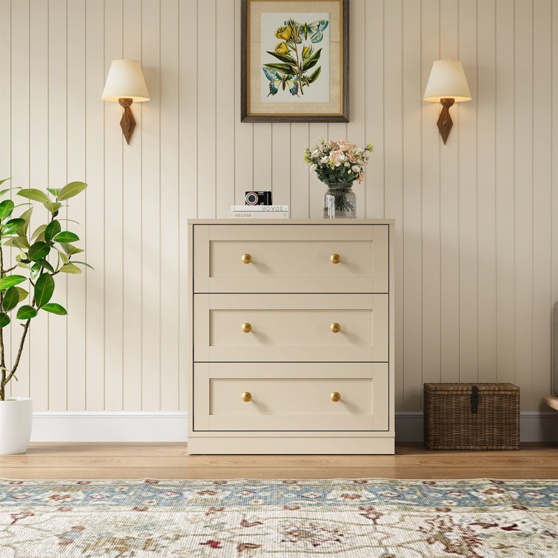 Commode 3 tiroirs Yokota, Crème, crème