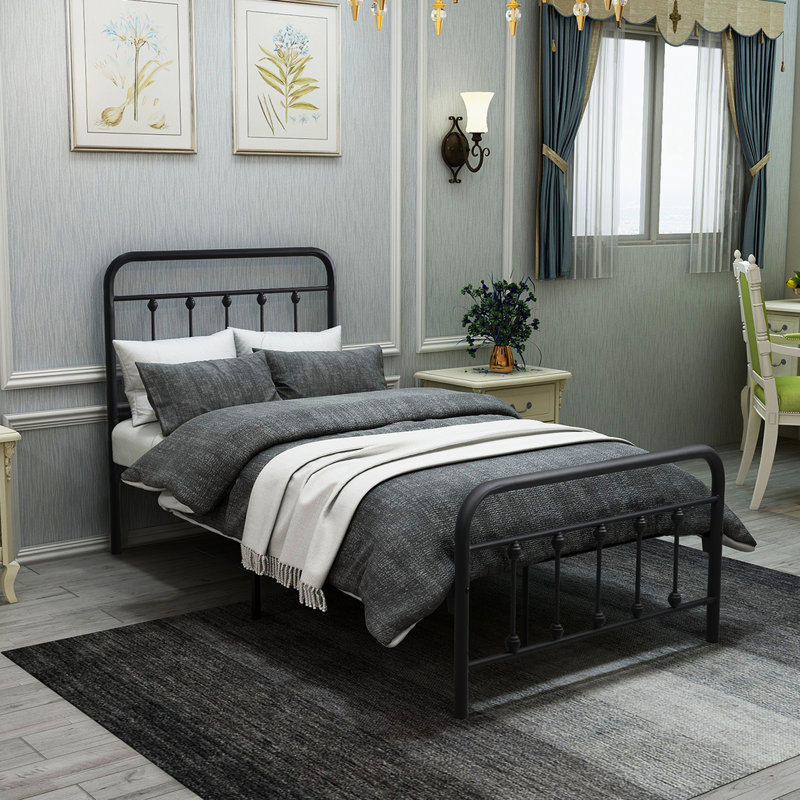 Structure de lit simple en métal noir, tête de lit de style, pas de sommier tapissier, support en acier, fonctionnement silencieux, lit plateforme de 12,4 po de hauteur, ajouté, requis, 20% plus résistant que la normale, anti-secousse