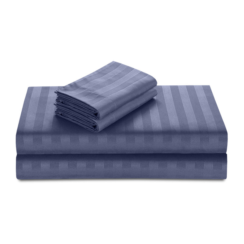 Microfiber/Polyester Striped Duvet Cover Set with Fitted Sheet Pillowcases , Blue, King Duvet Cover