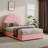 Bensu Luxury Curve-Shaped Headboard Bed Frame, Elegant Boucle Upholstered Platform Bed with Modern Design-756670530-756670534
