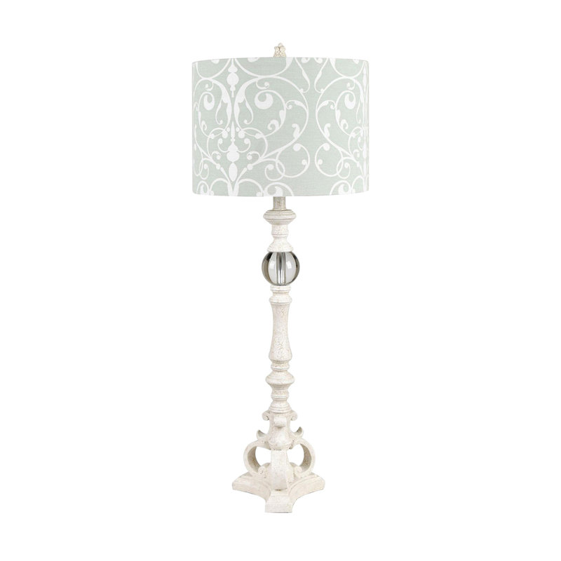37.5" Resin Table Lamp With Green Shade