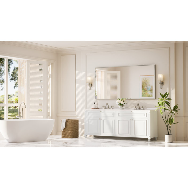 Miroir de salle de bain avec cadre en aluminium et verre trempé, Rectangulaire, 72 po x 36 po, Nickel brossé