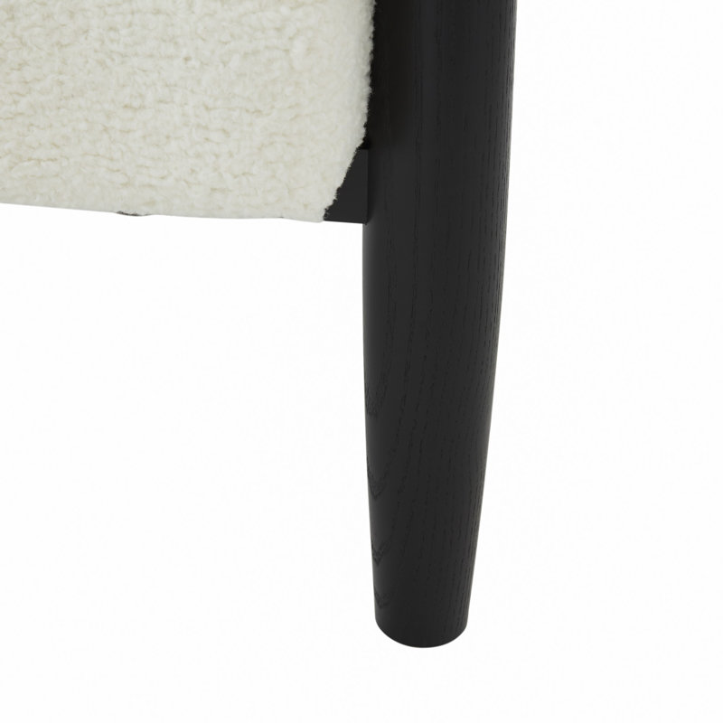 Curved Back Accent Chair, White Chenille, Black