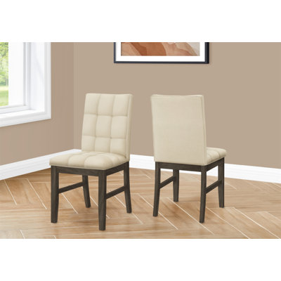 Chaise de salle à manger, hauteur 37 po, ensemble de 2, rembourrée, salle à manger, cuisine, tissu crème, bois massif gris, transitionnel