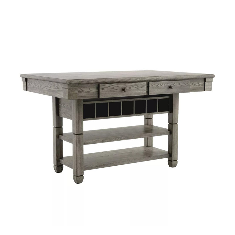 Table à hauteur de comptoir Yani, plateau rectangulaire de 60 pouces, bois massif gris