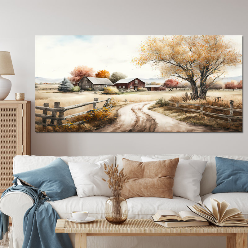 Art mural sur toile de ferme, reproduction de paysage de grange au printemps rustique - Belle grange au printemps VI