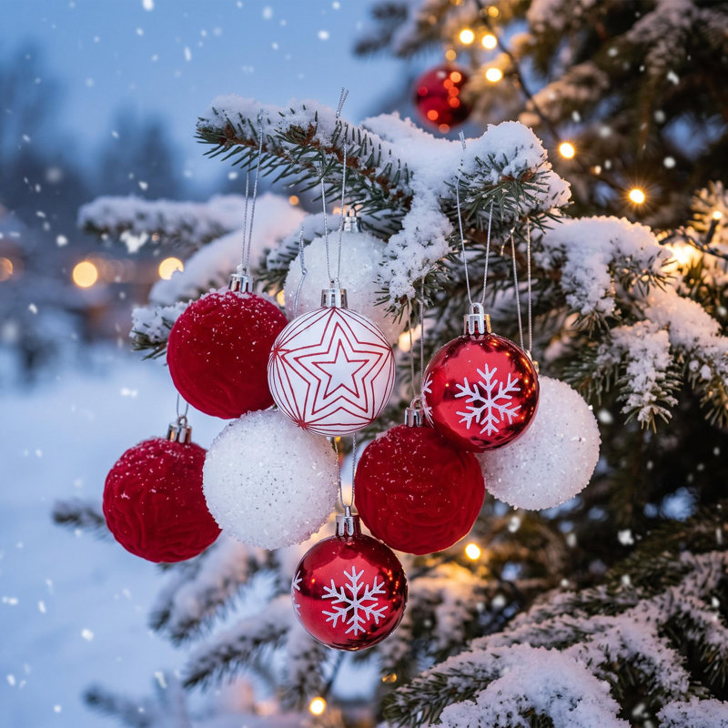 Ensemble de 25 boules de Noël incassables de 6 cm (2,4 po), Red-white