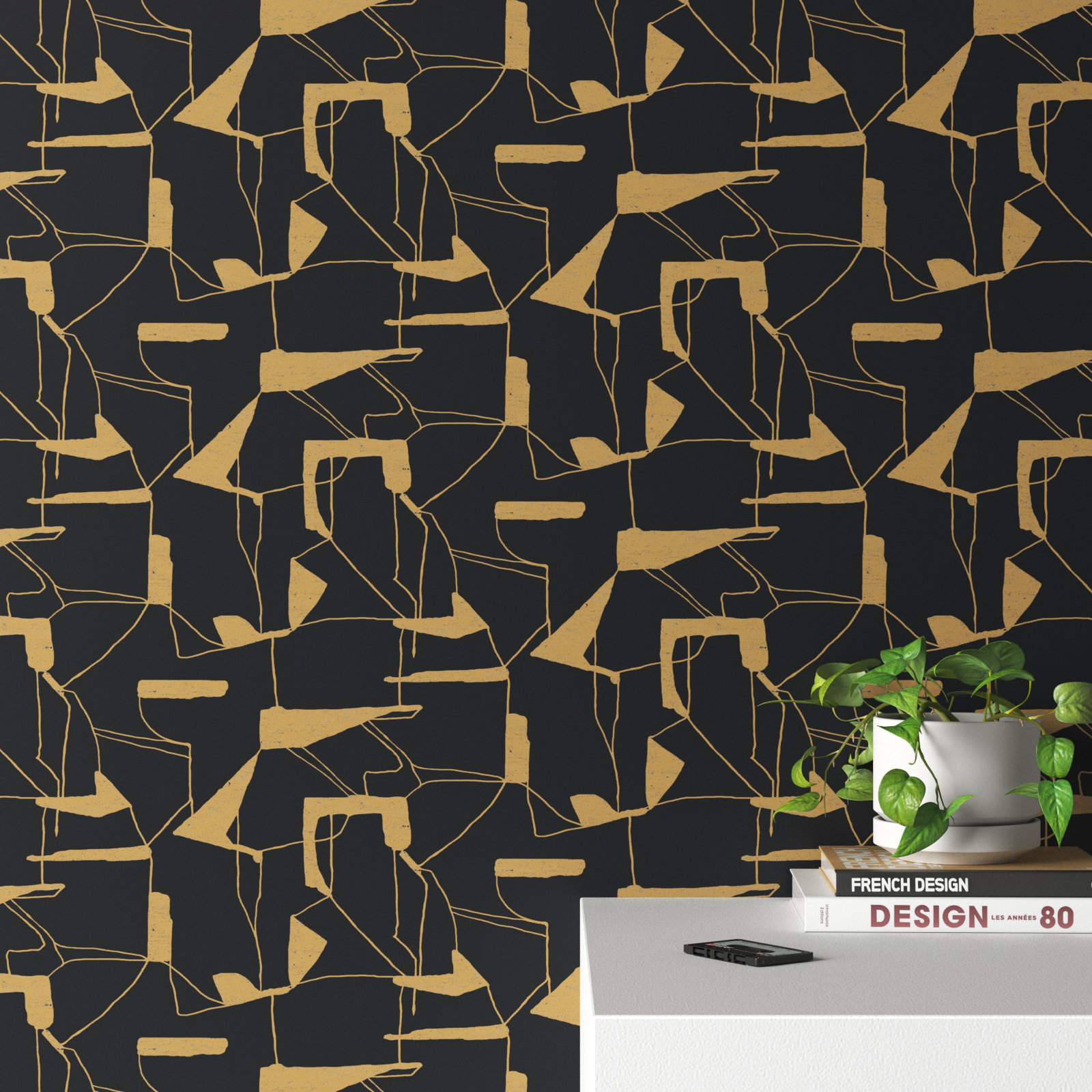 Alza Wallpaper Roll, Black/Gold