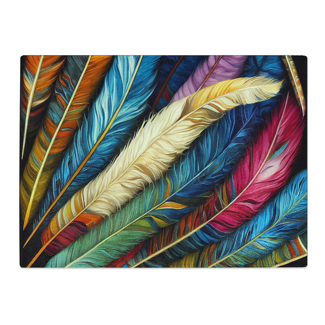 Colourful Bird Feathers Vol.2  Glass Chopping Board