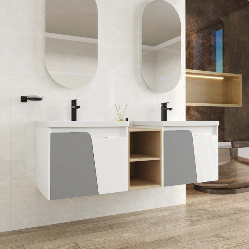 Meuble-lavabo double 59,62 po avec plateau en céramique Draedon